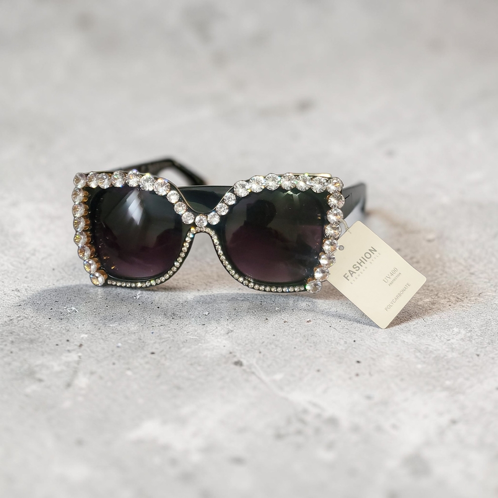 Glamorous Rhinestone Black Sunglasses